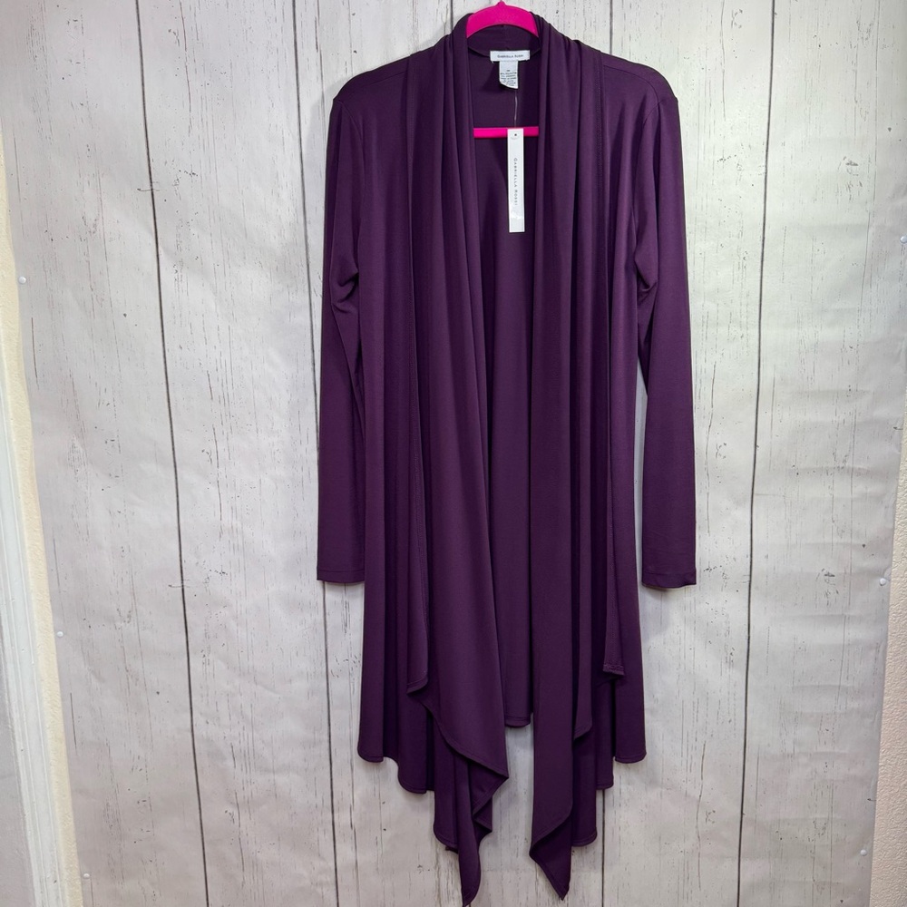 Gabriella Rossi Plum Purple Open Front Waterfall Cardigan Size M Minimalist NWT